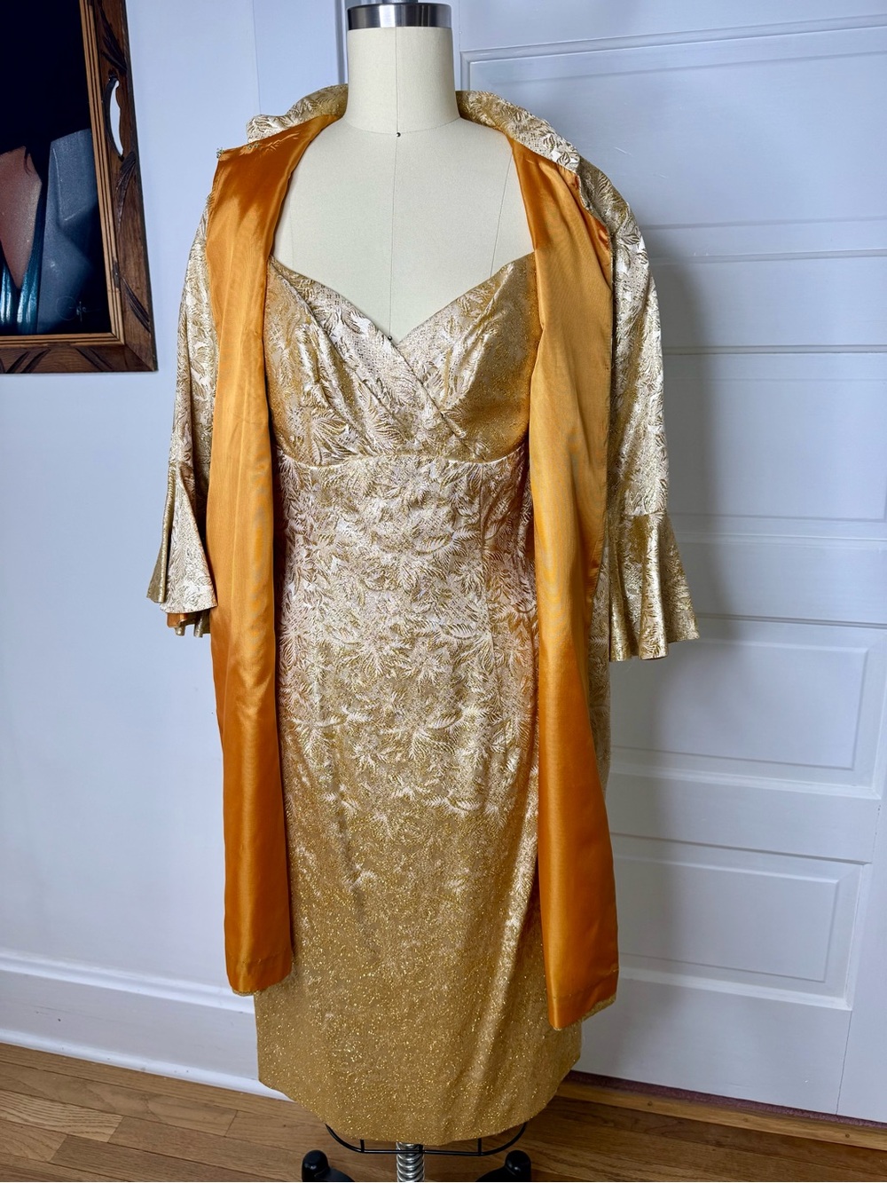 1960s Lilli Diamond Gold Metallic Cocktail Dress with Matching Jacket